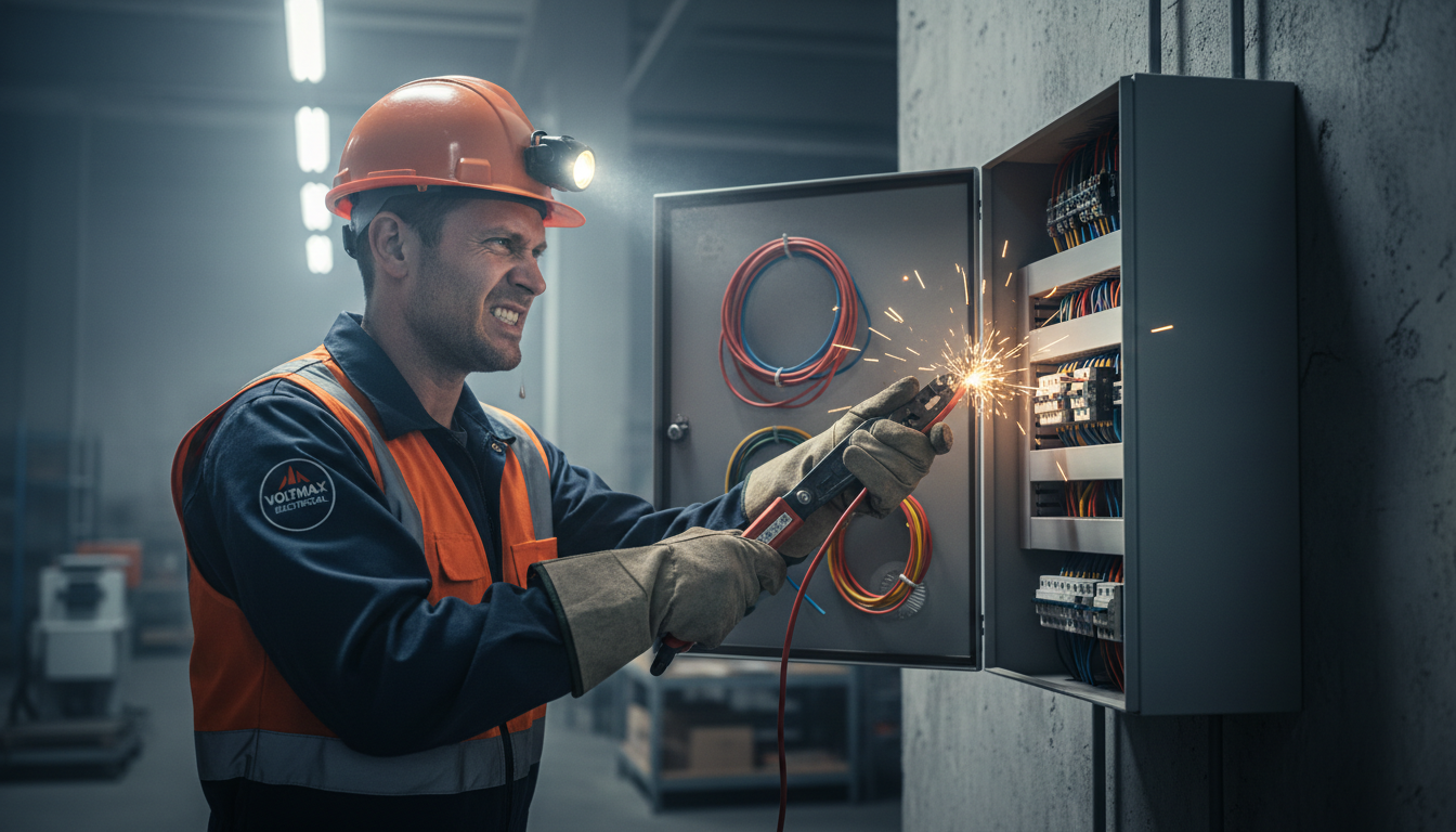 Electrician working on panel