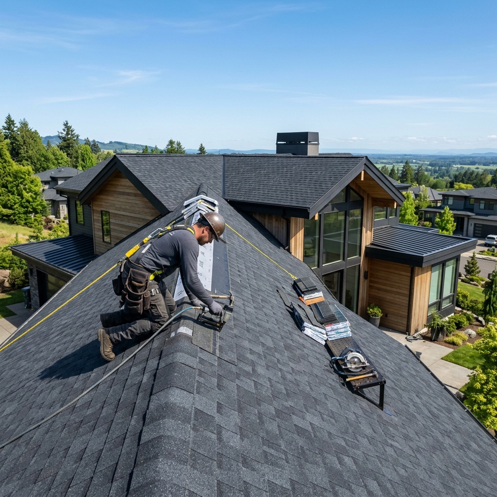 Roofing crew at work